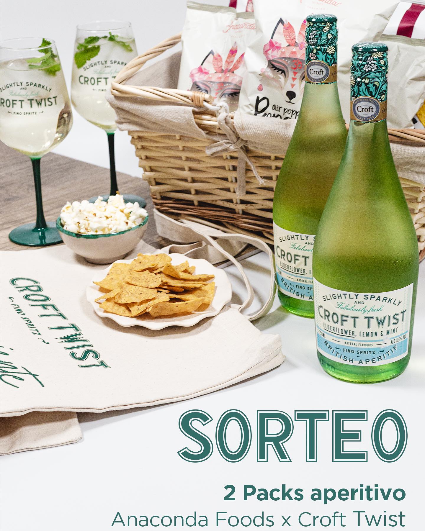 ¡NUEVO SORTEAZO PARA CELEBRAR EL DÍA DEL APERITIVO!

Si piensas que los aperitivos con amigos son SAGRADOS, este sorteo te va a interesar.

Anaconda Foods y Croft Twist se unen para garantizarte un encuentro inolvidable.

Cada lote contiene:
- 2 botellas de Croft Twist
- 2 copas brandeadas
- 1 bolsa de tela brandeada
- 4 bolsas de Nachos de Garbanzo 125g
- 4 bolsas de Palomitas Sal del Himalaya 30g

¿Qué debes hacer para conseguirlo? Muy sencillo:
- Seguir a @crofttwist_es y @anacondafoods
- Dar like a esta publicación
- Mencionar a esa persona con la que compartirías este aperitivo

Puedes participar tantas veces como quieras. ¡Y no olvides compartir vía stories para participación extra!

El sorteo estará activo hasta el 28 de septiembre a las 23:59h. Los 2 ganadores se publicarán en un comentario de este post a partir del 29 de septiembre.

Puedes consultar las bases legales en el enlace de nuestra bio.

¡Mucha suerte!